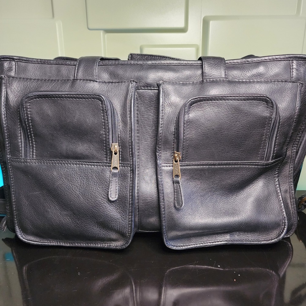 Clava Leather Briefcase Bag Unisex Large Professional Multi-Pocket Excellent